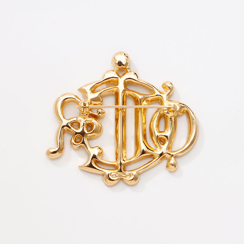 クリスチャンディオール エンブレム ストーン付 ブローチ ヴィンテージ