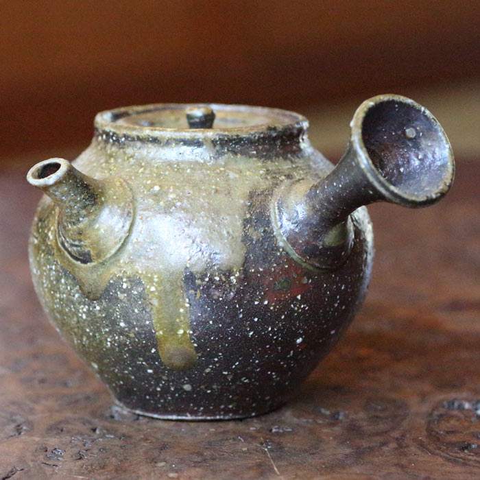 人間国宝 三代山田常山 薪窯焼成 焼締め急須 満容量220ml 高級煎茶急須