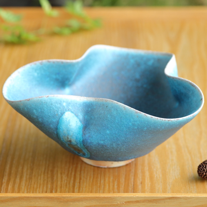 山田想 花形青茶碗 作家もの常滑焼 登り窯焼成 抹茶茶碗 茶道 桐箱