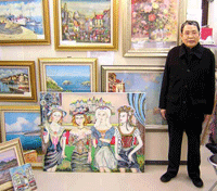 小澤勇寿朗 作 カフェテラスの女 F12油彩画 人物画 小澤勇寿朗 作