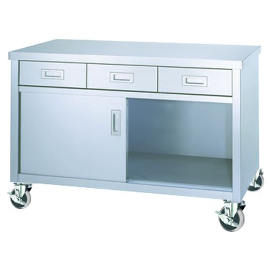 法人様限定】ステンレスキャビネット作業台 引出付 キャスター付｜店舗