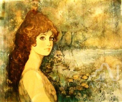 ベルナール・シャロワ】 デッサン・アールヌーボー風 女性肖像画