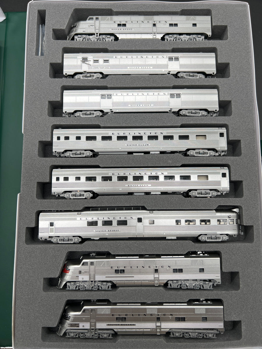 Kato 106-090 CB&Q EMD E5A & Silver Streak Zephyr 6 Unit Set PLUS 2 Add