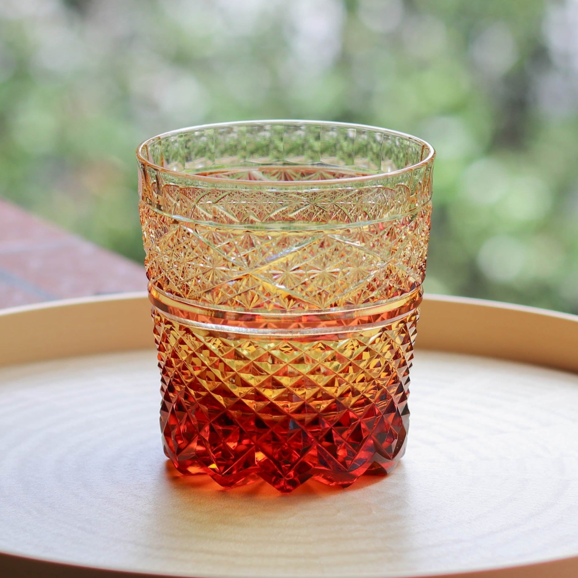 門脇硝子加工所 江戸切子 花瓶 オレンジと琥珀色 門脇硝子加工所 江戸