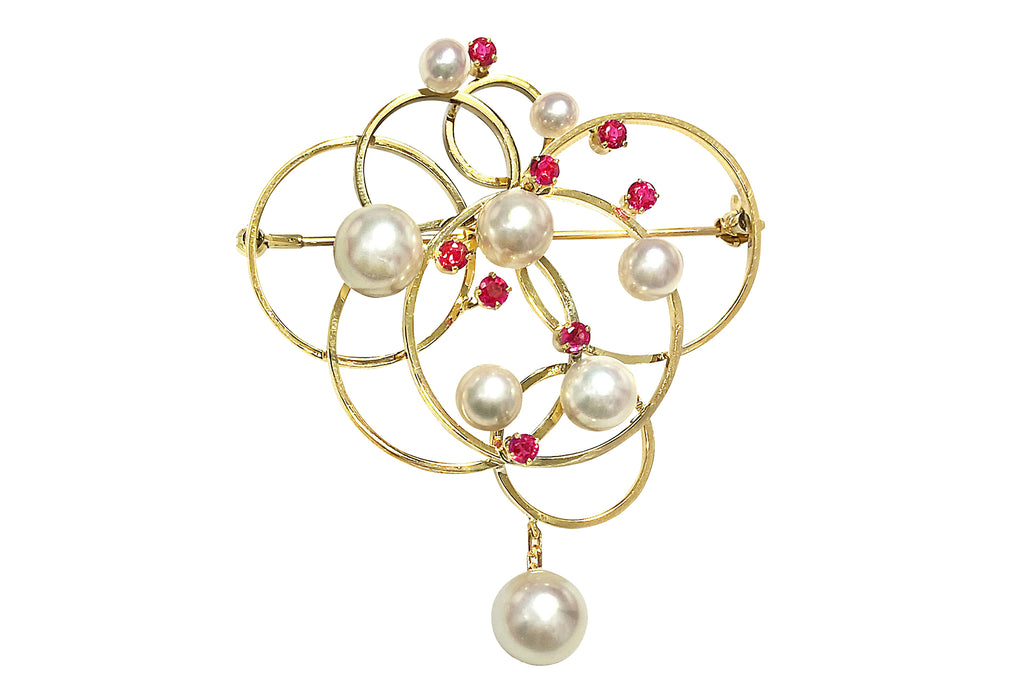 MIKIMOTO【ミキモト】 K18アコヤパール ルビーブローチ (NO.62085