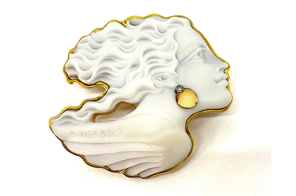 カメオパトリシア K18 ヴィンテージ ブローチ 女性の横顔