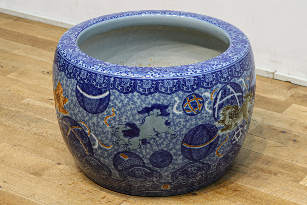 大正十一年青銅製 獅子足火鉢 木製台座付き