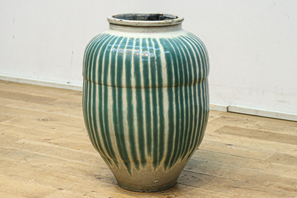 信楽焼 茶壺 大壺 すだれ壺 ストライプ柄 明治 アンティーク 【公式通販】