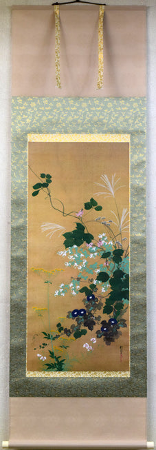 美品 掛け軸 酒井抱一筆 七草図 解説付き 酒井抱一「七草図」複製