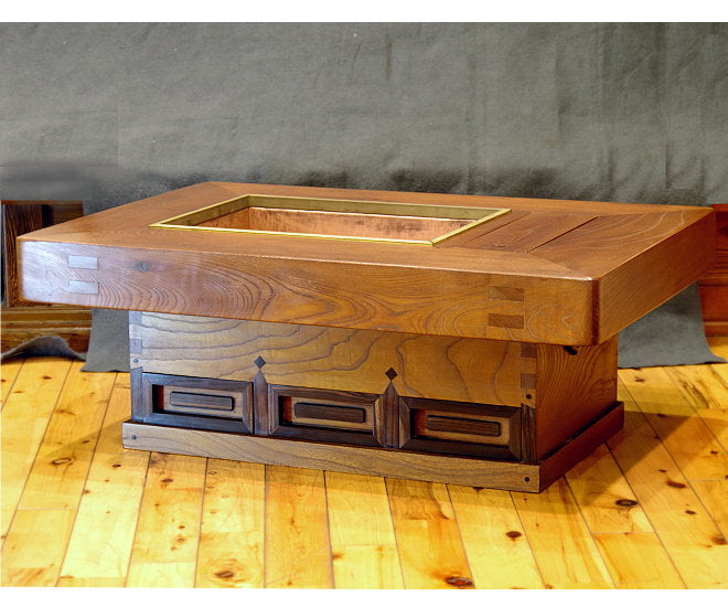 関東火鉢 長火鉢 角火鉢 囲炉裏 欅 ケヤキ 天然木 茶道具 古民具 台座