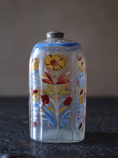 エナメル彩ボトル フランス エナメル彩 花卉紋ガラス瓶 高さ50cm
