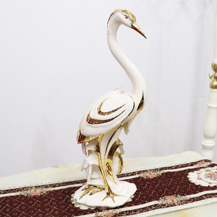 イタリア タンチョウ ツル AHURA 陶器 置物 オブジェ 風水 縁起物 サギ