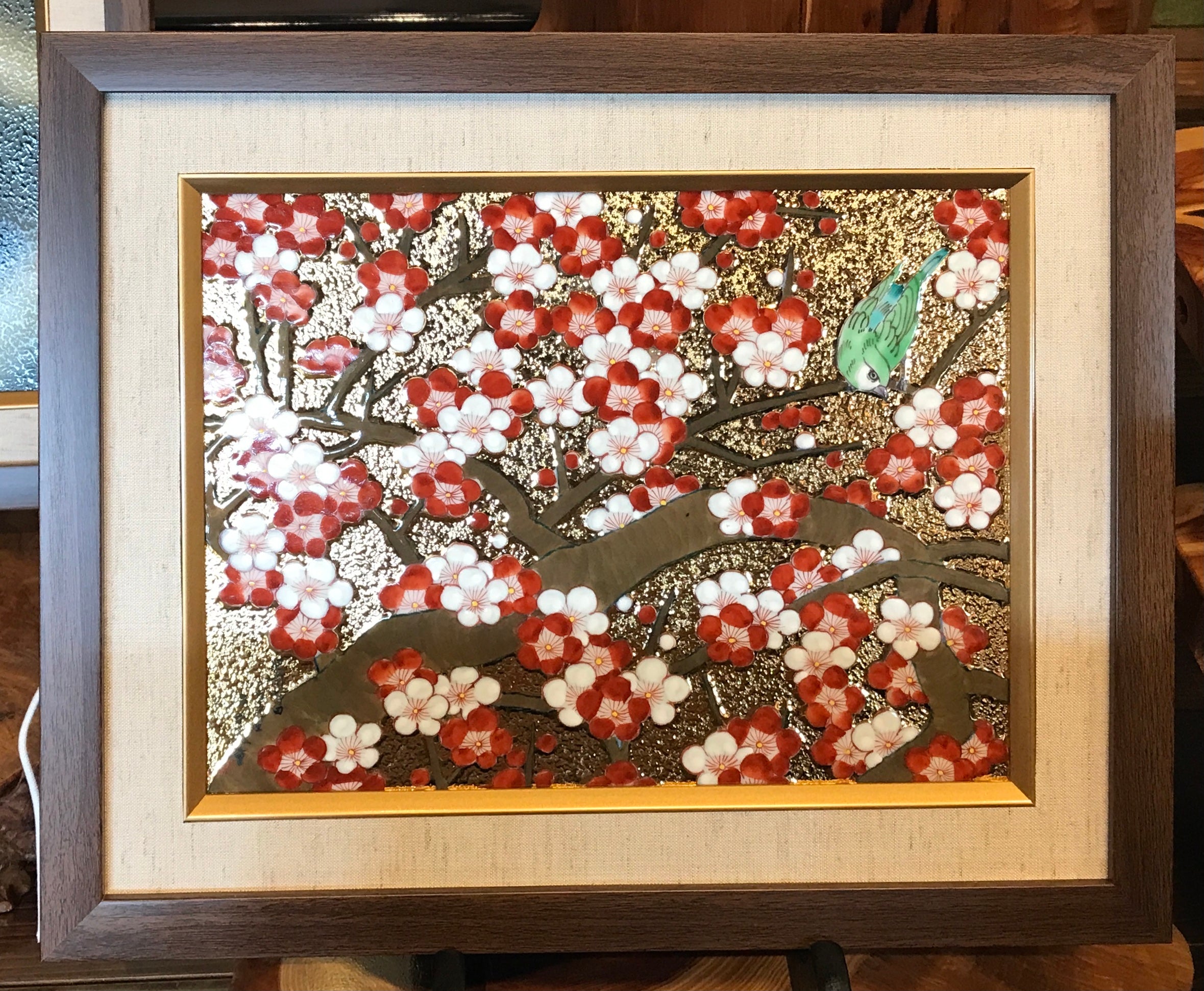 2194 有田焼 江口天童作 夜桜の図 香炉 飾り「飾鉢 金彩桜花鳥図」