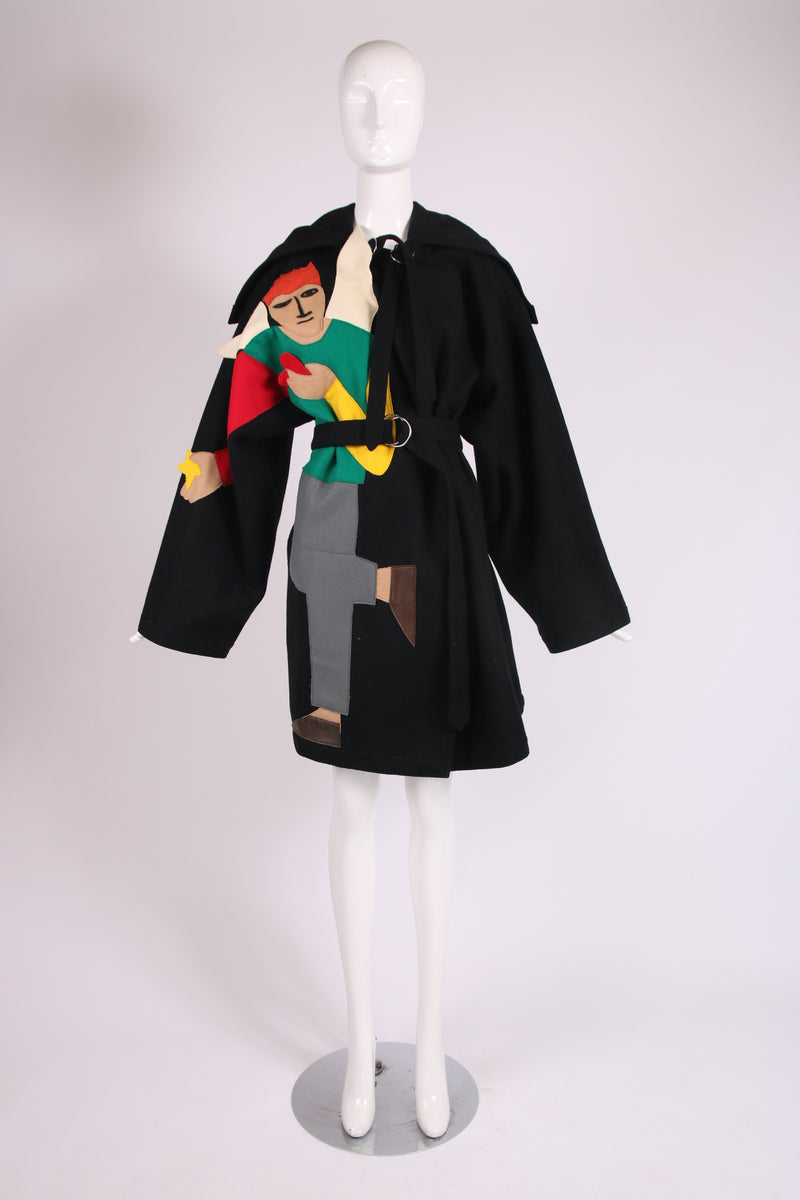 Jean-Charles de Castelbajac Black Wool Oversized Coat w/Felted