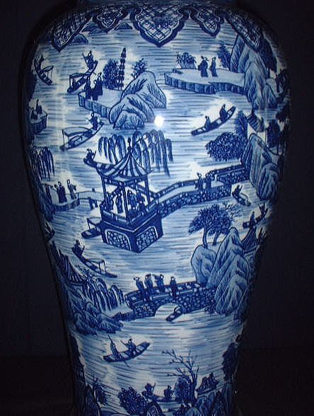 中国 青花 山水文 八角水孟 筆洗 V R7988 中国 青花 山水文 八角水孟