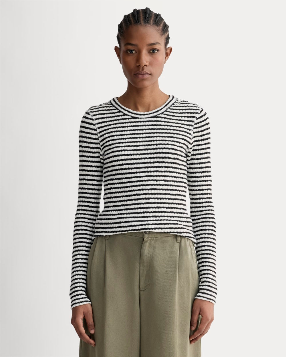 The Cozy Rib Long-Sleeve Tee | Bone / Black – Everlane