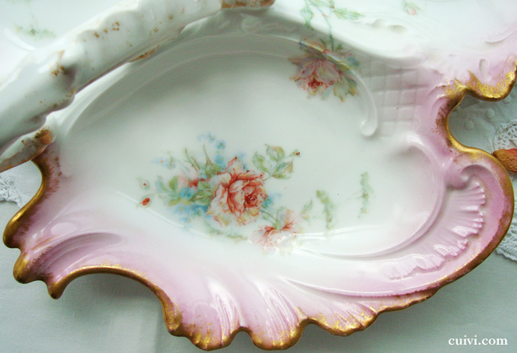 フランスアンティーク ローズのプレート オールドリモージュ ピンク