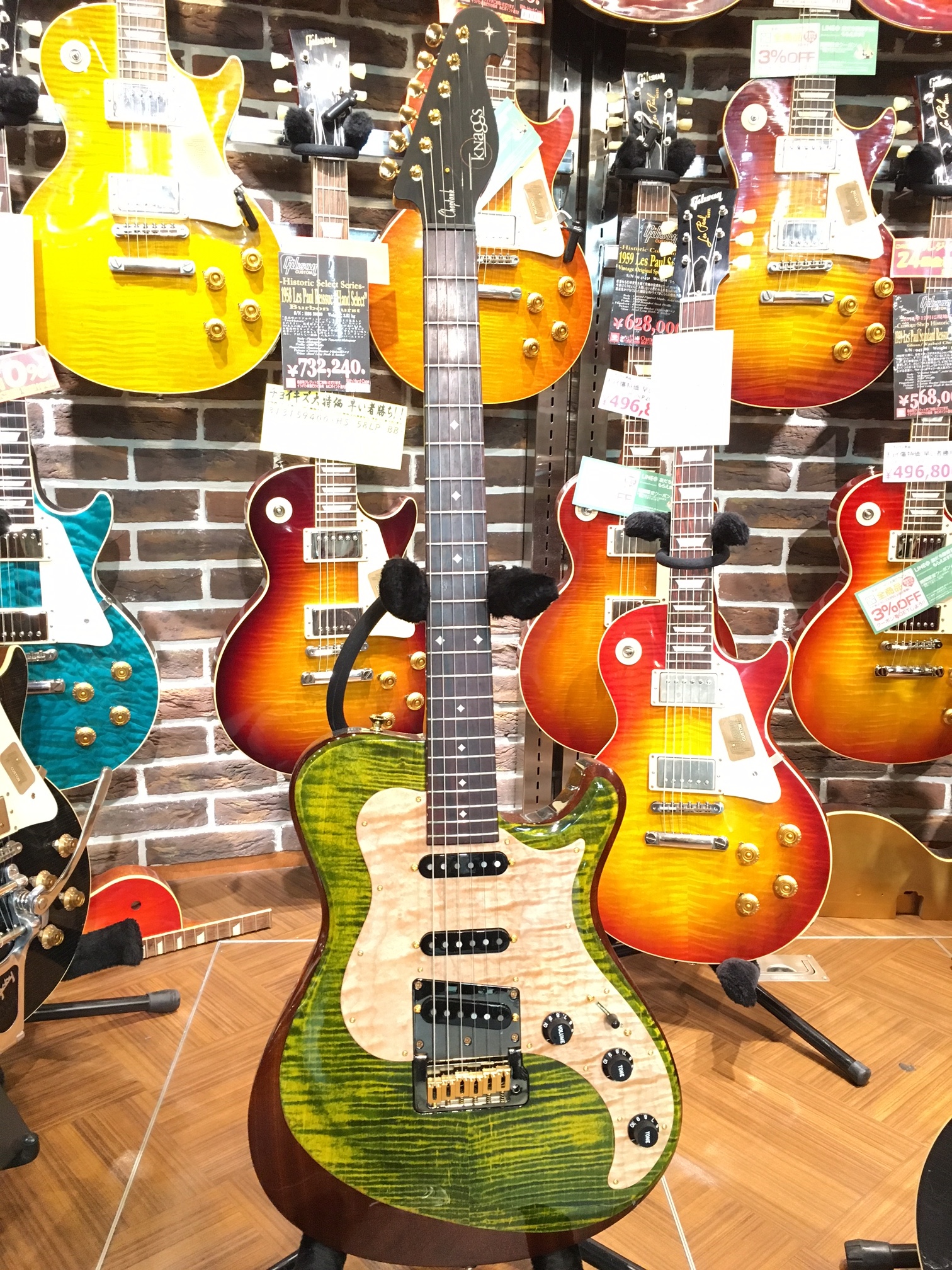 フレイムメイプル エレキギター ハムバッカー エレキギター グリーン