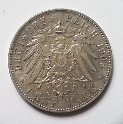 招*@様 1913年Gドイツ バーデン大公国. 5マルク銀貨 フリードリッヒ2世 招