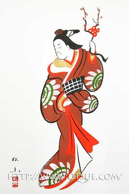 美人画 梅持つ女