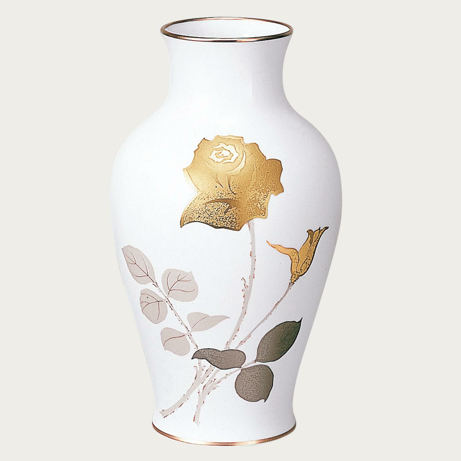 ☆122413 大倉陶園 金彩薔薇図 花瓶 ☆