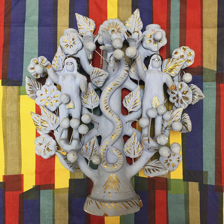 ヴィンテージ インド木製女性像 鏡付き フォークアート Vintage