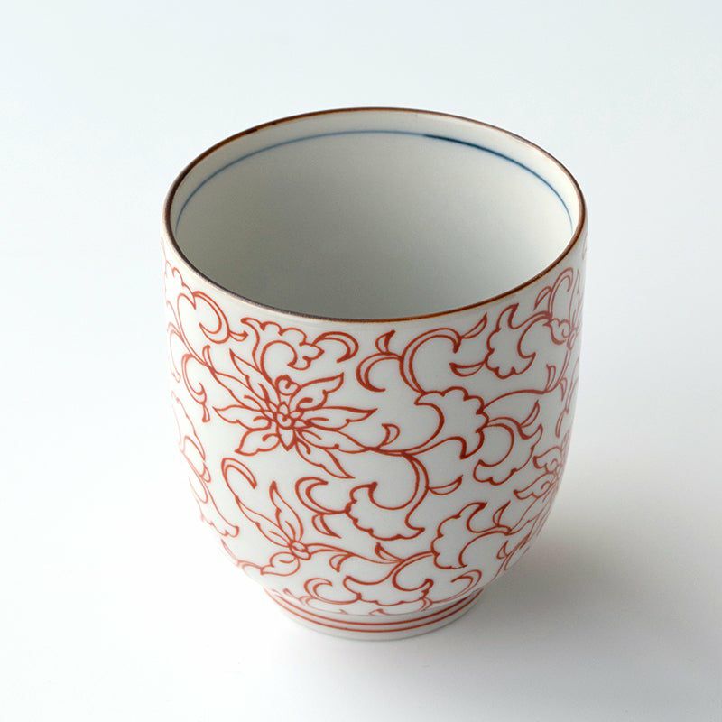 京唐草（きょうからくさ） 単品 京唐草 湯呑（赤）〈1個〉 瀬戸焼 |皿