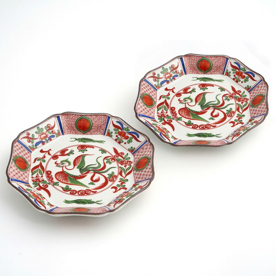 九谷焼 古九谷 赤絵八郎手 龍文 三つ組入れ子 菓子鉢 時代箱 G R9171H