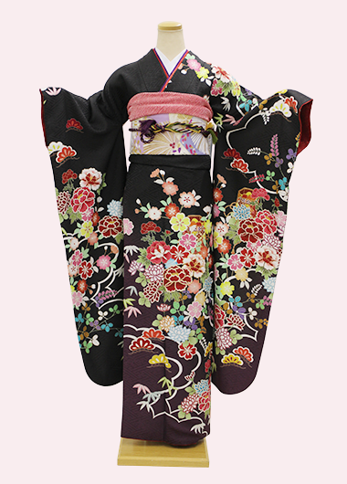 黒地花柄振袖