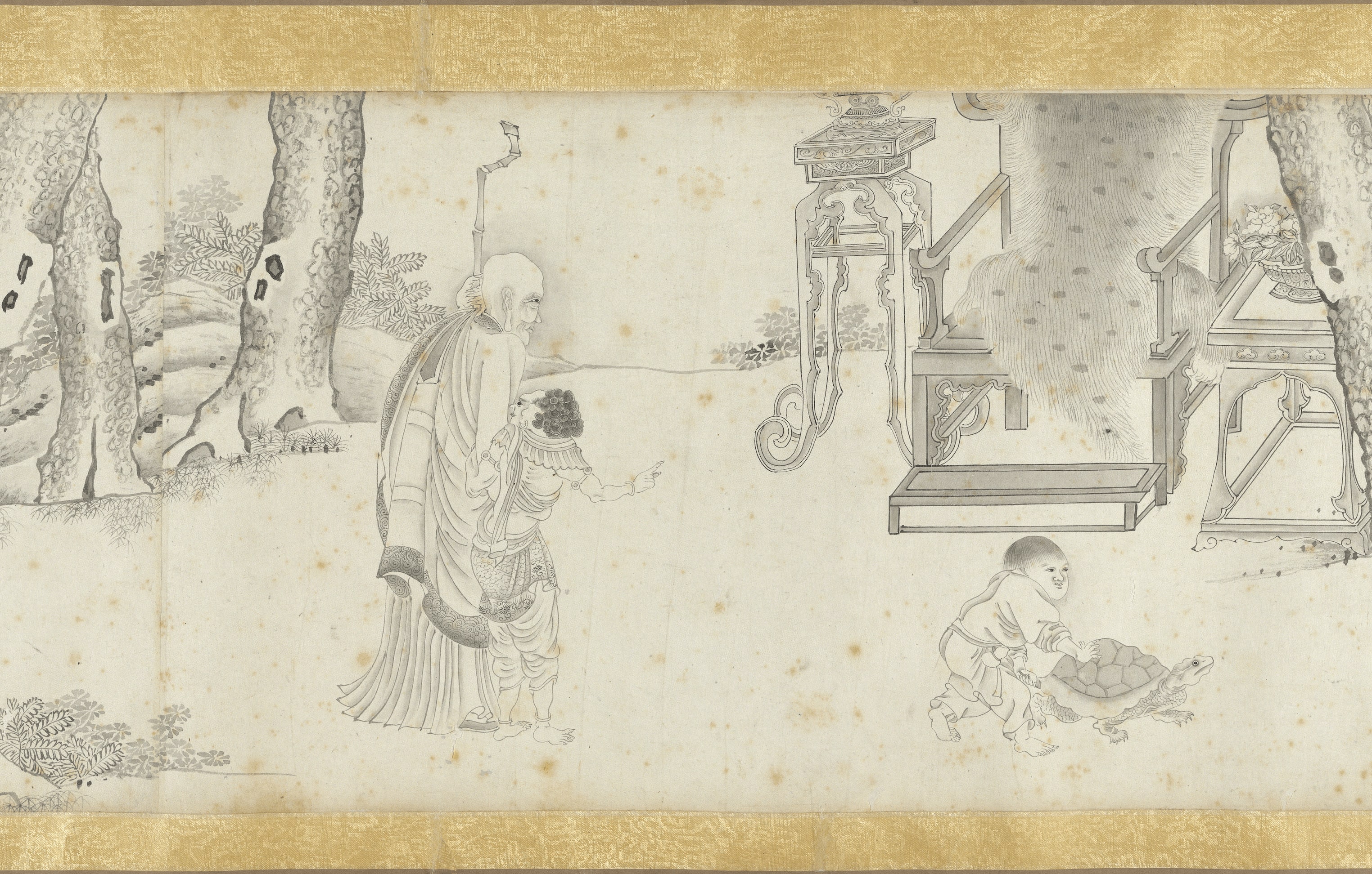 掛け軸 人物図 銭選 中国宋時代 肉筆保證 唐物唐本 掛け軸 捲り