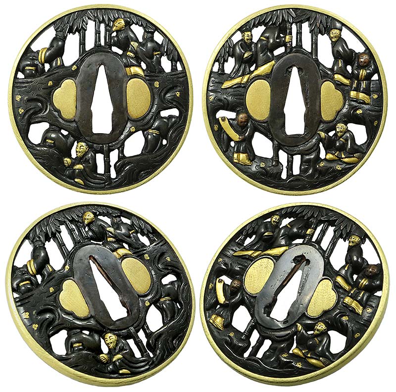 日本刀の鐔・鍔｜赤銅磨地竹林七賢人図｜日本刀専門店・東京【十拳】