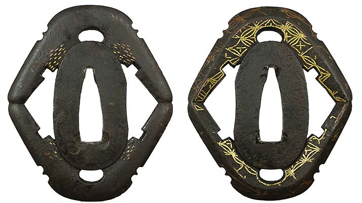 B-30 鍔 蛇の目鍔 金象嵌 武具 刀装具 日本刀 鉄製 装飾品 工芸品 骨董