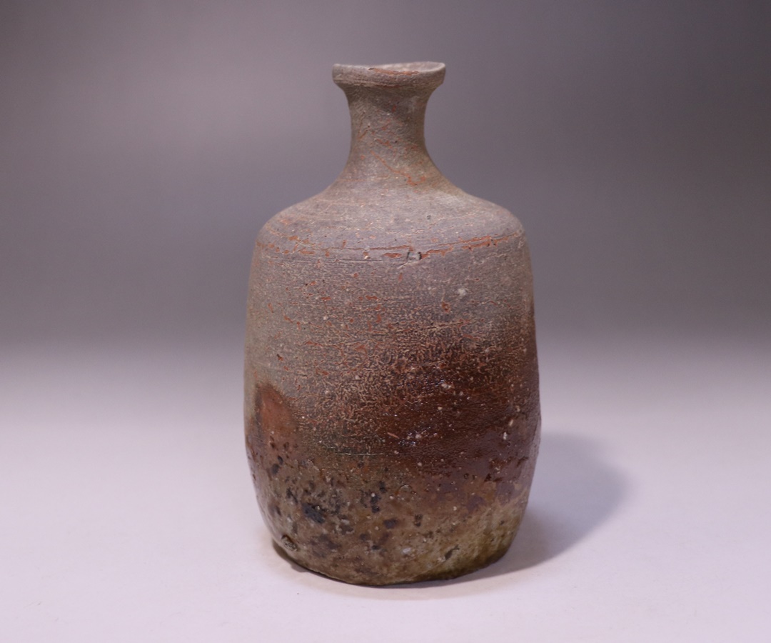 金重愫 備前徳利一輪花入 円山窯 備前焼 四方桟共箱 b116