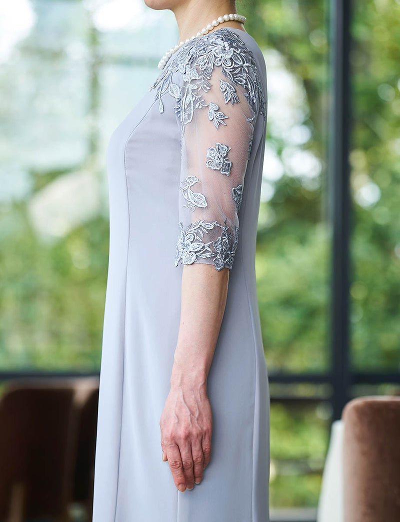 結婚式 母親ドレス グレー・マザーズドレス長袖 袖付き MD0404-GY|新郎