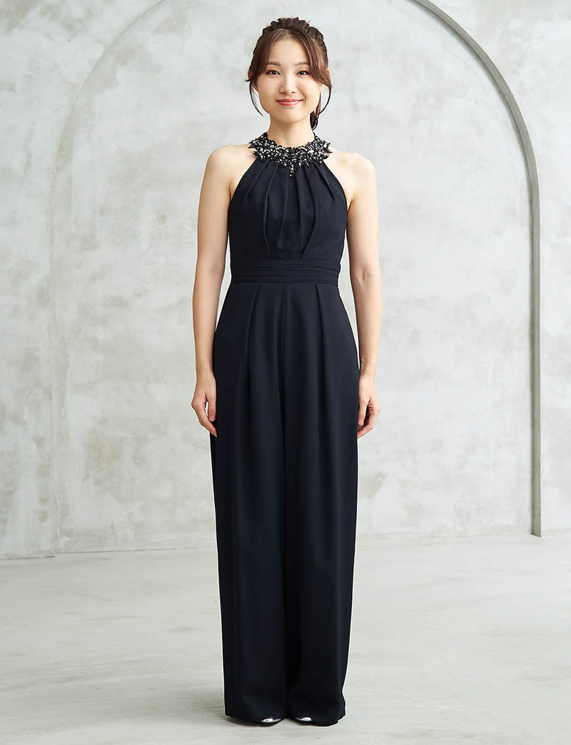 シフォンパンツドレス ホルターネック 黒 演奏会 発表会にお薦め