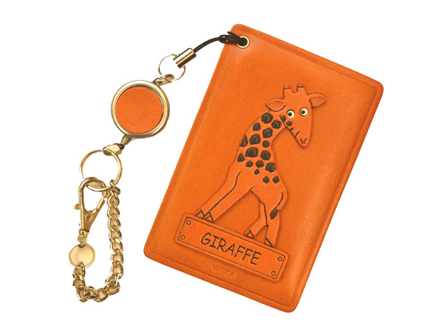 きりん/動物 定期入れ/パスケース 革/レザー メール便送料無料 日本製