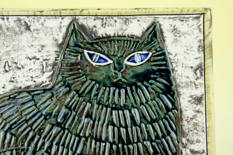 希少カラー黒緑 Lisa Larson リサラーソン KATT ネコ 陶板 希少カラー