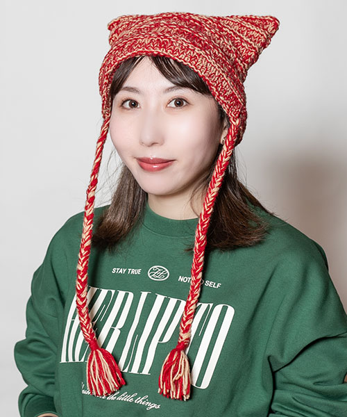 カシララインストーン付き猫耳ニット帽 Ca4la ネコ耳 ニット帽 ライン