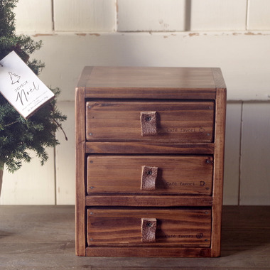 アンティーク風3段小引出し｜ヴィンテージスタイルの木製収納ボックス