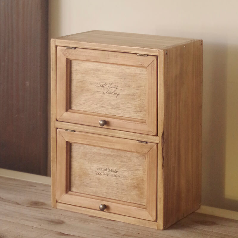 ナチュラルな木製2段キャビネット【アンティーク風収納ラック