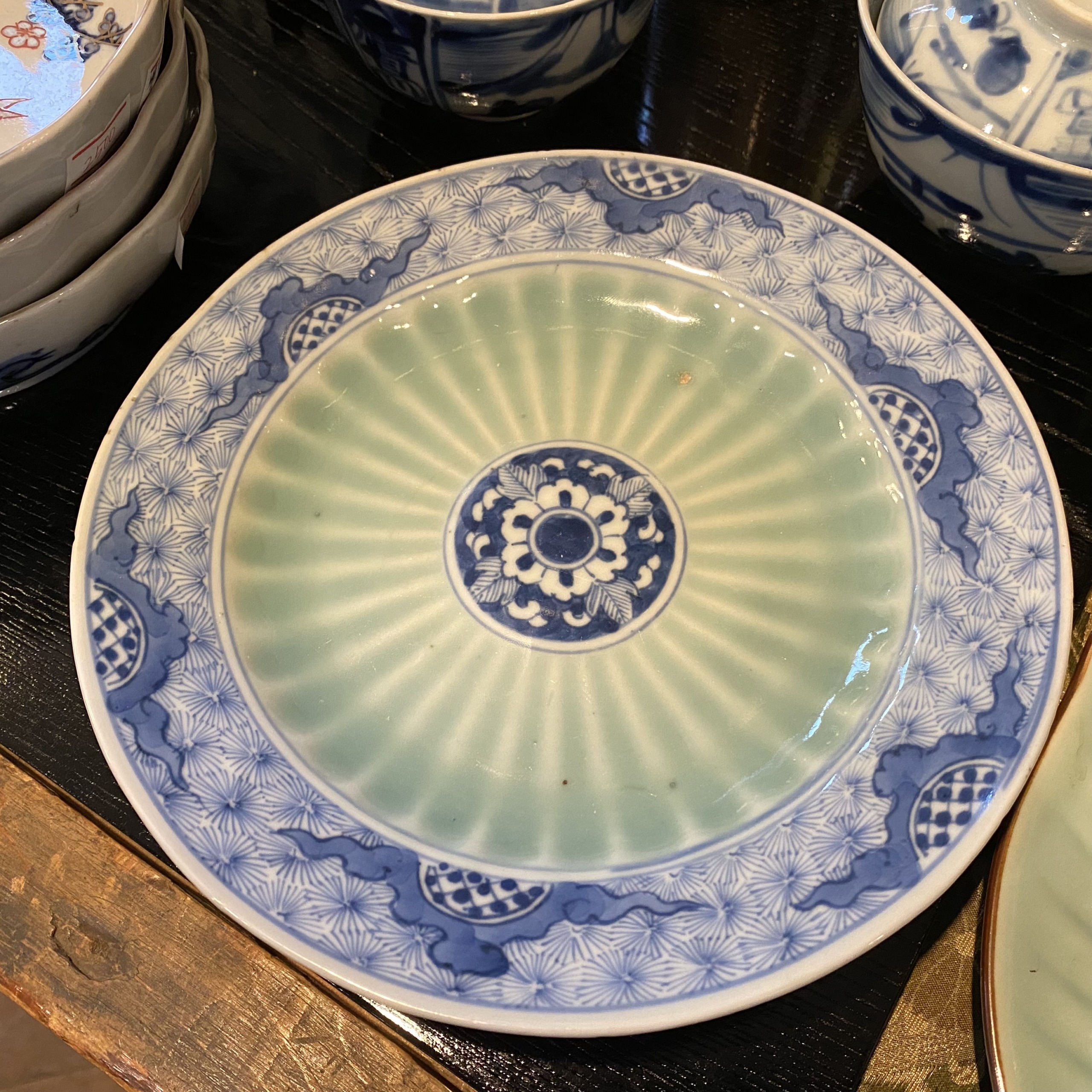 江戸時代」の古伊万里『青磁の6寸皿』5枚セット ※アンティーク・骨董品