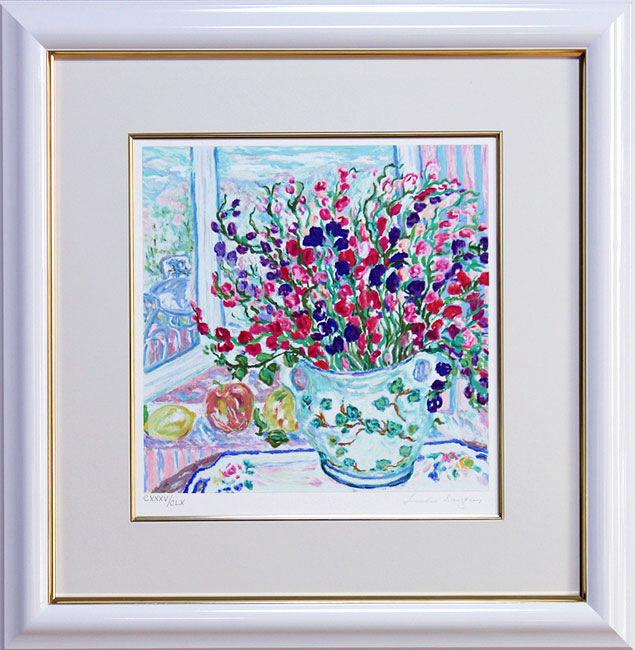 美品 レスリー・セイヤー「スイートピーズ」シルクスクリーン 直筆