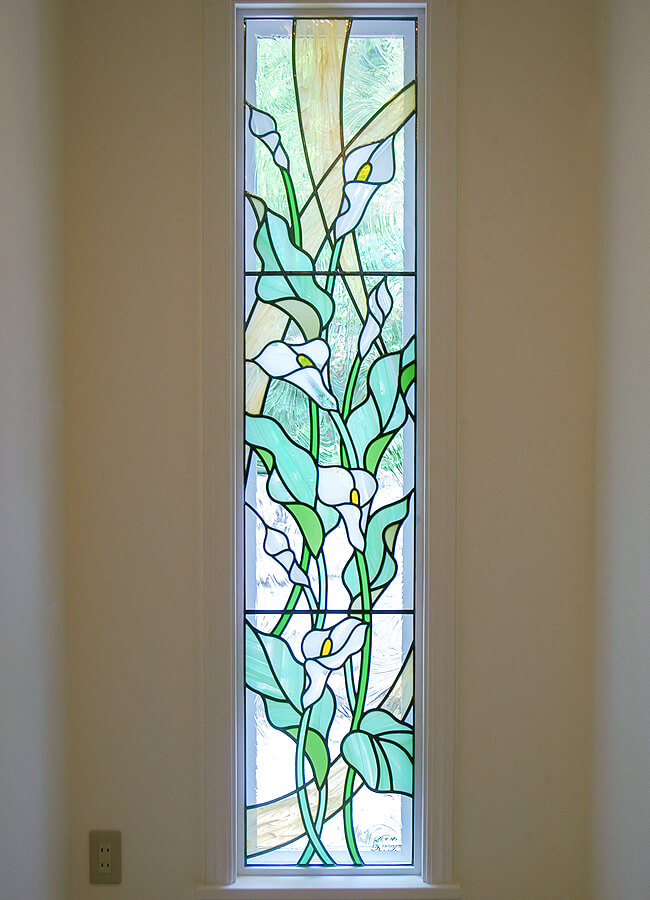 ステンドガラス 女性シルエット 花デザイン ガラスアート 窓 ステンド