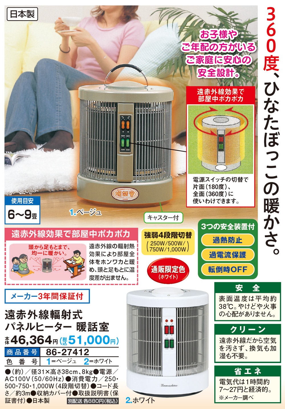 遠赤外線パネルヒーター ◇暖話室 1000型H◇遠赤外線輻射式