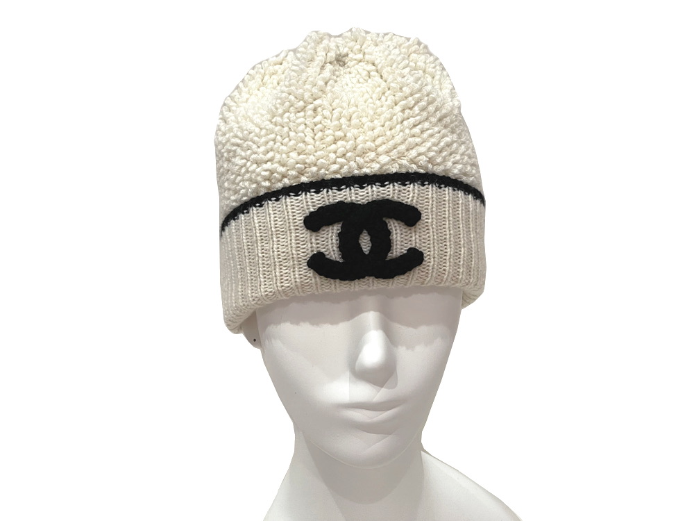 CHANEL カシミヤ ニット帽 ベージュ アイボリー ホワイト系