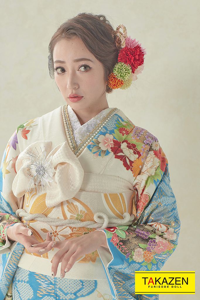 いちなな様⁂⁂【振袖フルセット】 水色 金駒刺繍 花柄 扇柄