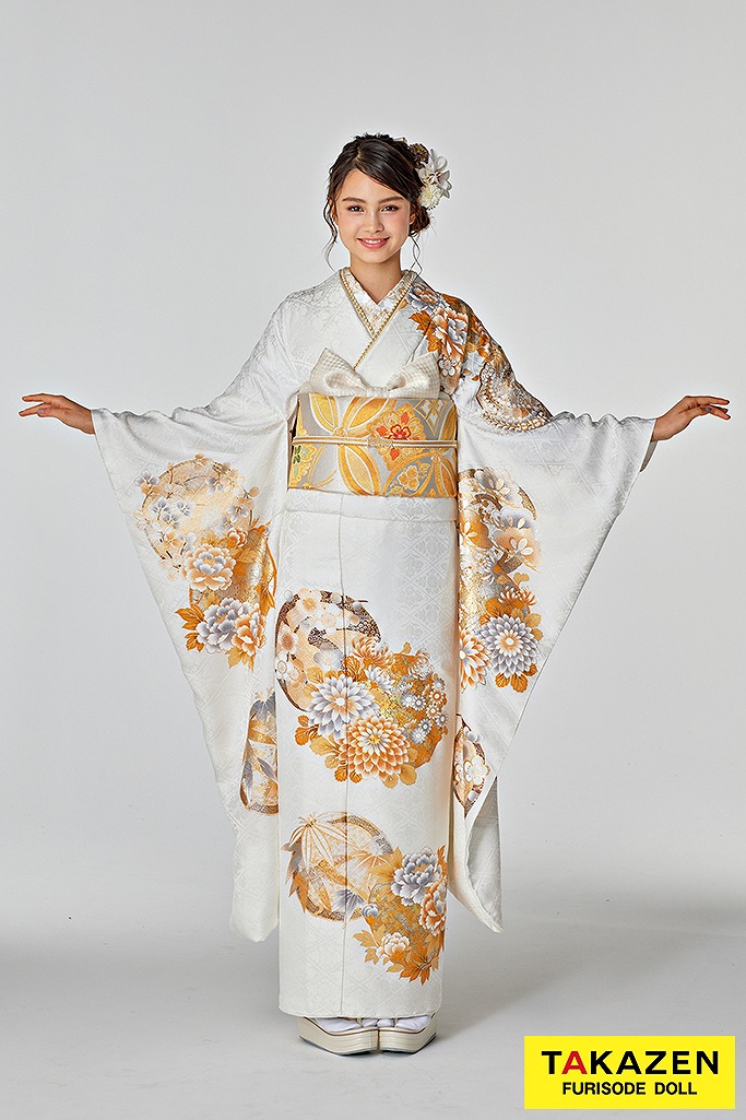 正統派古典 白/金 菊柄/吉祥文様 上品 シンプル 控えめ おしとやか振袖