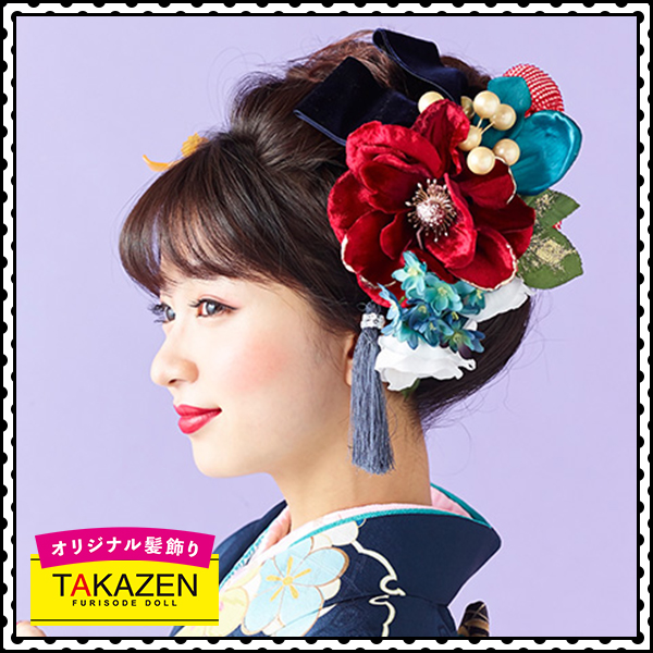 レトロモダン風古典髪飾り通販 華やか大きめ椿 白/赤｜成⼈式の振袖