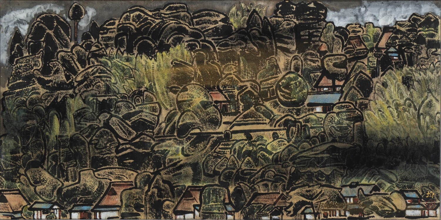 美品 掛け軸 川島正行作 松風潮騒図 共箱 三島由紀夫 美術年鑑掲載