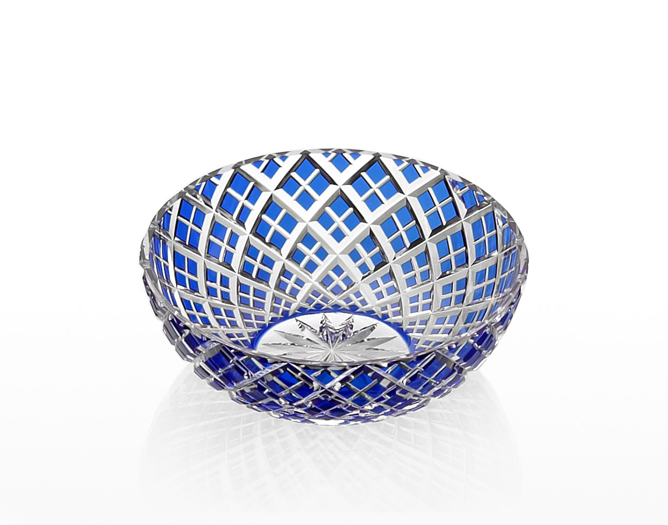 骨董 時代ガラス 青色被せ 精密カット 星切子 中鉢 小皿 1客 骨董